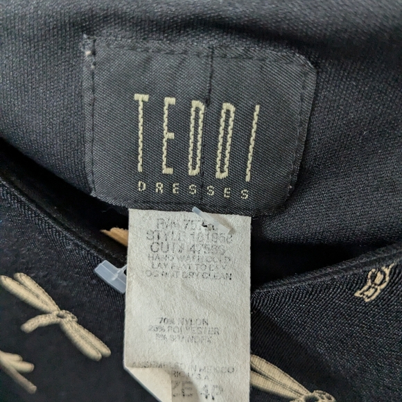 1990s Vintage SMALL Black Dress with Gold Dragonfly Pattern - Picture 2 of 4